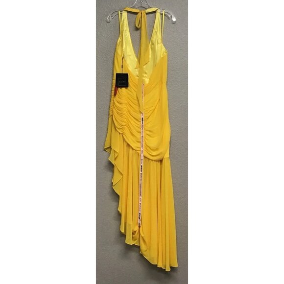 Mac Duggal NWT Asymmetrical Hem Halter Gown Long Dress Yellow Women's Size 12 - Picture 4 of 16